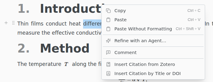 The right-click menu with the two citation actions