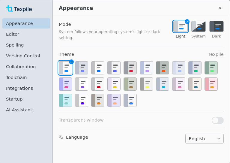The Appearance tab of Preferences, with the list of tabs on the left