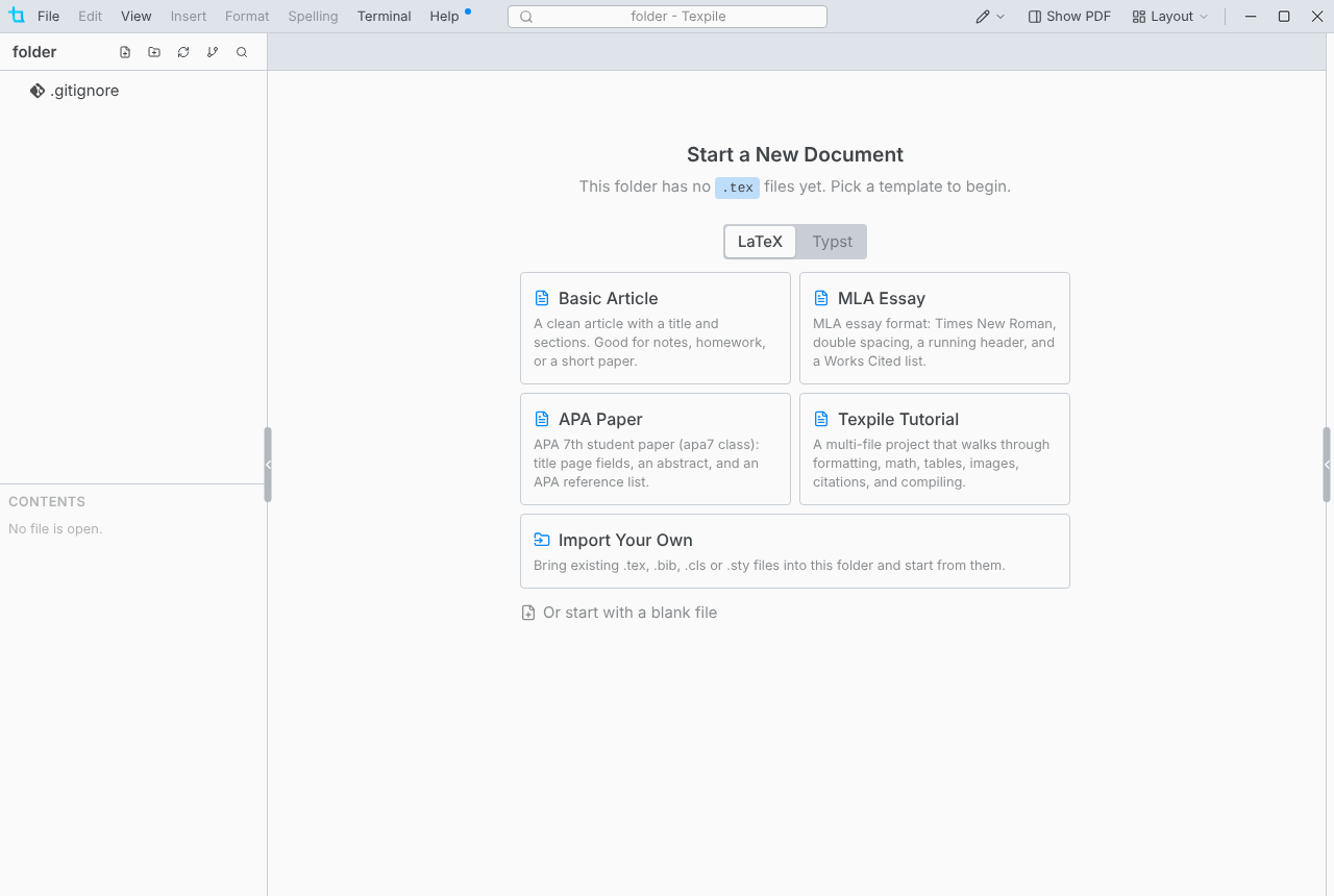 Start a New Document with the LaTeX templates
