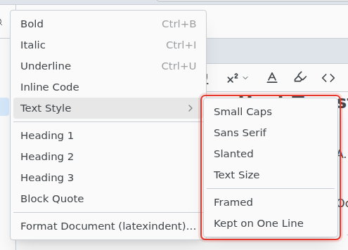 The Format menu with its Text Style submenu open