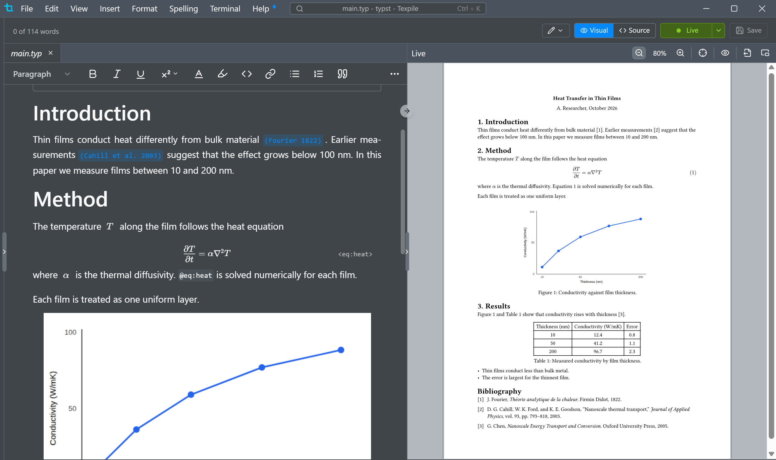 The Typst preview updating as a sentence is typed